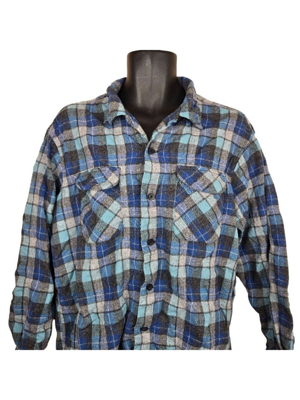 Vintage 90s Pendleton Mens XL Blue Gray Plaid Wool Board Shirt Surf Plaid
